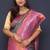 Teal blue banarasi silk blend saree with pink zari border & woven pallu