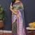 Olive green banarasi silk blend saree with blue zari border & woven pallu