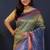 Olive green banarasi silk blend saree with blue zari border & woven pallu