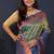 Olive green banarasi silk blend saree with blue zari border & woven pallu