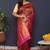 Wine banarasi silk blend saree with rani pink zari border & woven pallu