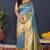 Sky blue banarasi silk blend saree with mint green zari border & woven pallu