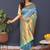 Sky blue banarasi silk blend saree with mint green zari border & woven pallu