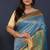Sky blue banarasi silk blend saree with mint green zari border & woven pallu