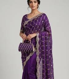 Purple Color Beeds Work Silk Blend Saree