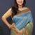 Sky blue banarasi silk blend saree with mint green zari border & woven pallu