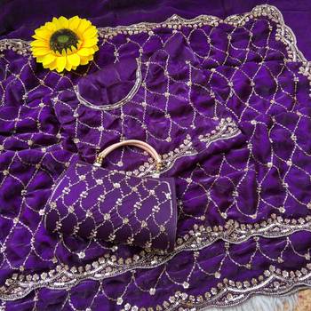 Purple Color Beeds Work Silk Blend Saree 4