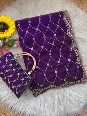 Purple Color Beeds Work Silk Blend Saree 5