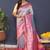 Greyish blue banarasi silk blend saree with pink zari border & woven pallu