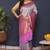 Greyish blue banarasi silk blend saree with pink zari border & woven pallu