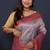 Greyish blue banarasi silk blend saree with pink zari border & woven pallu