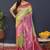Lime green banarasi silk blend saree with mauve pink zari border & woven pallu