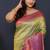Lime green banarasi silk blend saree with mauve pink zari border & woven pallu