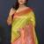 Parrort green banarasi silk blend saree with peach pink zari border & woven pallu