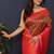 Coffee brown banarasi silk blend saree with hot pink zari border & woven pallu