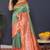 Sea green banarasi silk blend saree with coral  pink zari border & woven pallu