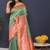 Sea green banarasi silk blend saree with coral  pink zari border & woven pallu