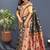 Black banarasi silk blend saree with multi-color meenakari floral border