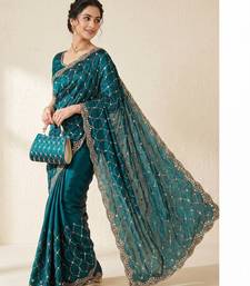 Teal Color Beeds Work Silk Blend Saree