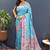 Sky blue banarasi silk blend saree with multi-color meenakari floral border