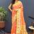 Orange banarasi silk blend saree with multi-color meenakari floral border