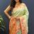 Mint green banarasi silk blend saree with multi-color meenakari floral border