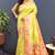 Yellow banarasi silk blend saree with multi-color meenakari floral border