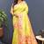 Yellow banarasi silk blend saree with multi-color meenakari floral border