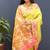 Yellow banarasi silk blend saree with multi-color meenakari floral border