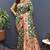Dark green banarasi silk blend saree with multi-color meenakari floral border