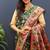 Dark green banarasi silk blend saree with multi-color meenakari floral border