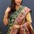 Dark green banarasi silk blend saree with multi-color meenakari floral border