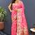 Rani pink banarasi silk blend saree with multi-color meenakari floral border