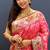 Rani pink banarasi silk blend saree with multi-color meenakari floral border