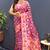 Magenta pink banarasi silk blend saree with multi-color meenakari floral border