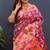 Magenta pink banarasi silk blend saree with multi-color meenakari floral border