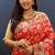 Red banarasi silk blend saree with multi-color meenakari floral border