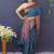 Teal blue banarasi silk blend saree with copper zari butti & geometric woven border