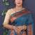 Teal blue banarasi silk blend saree with copper zari butti & geometric woven border