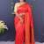 Scarlet red banarasi silk blend saree with copper zari butti & geometric woven border