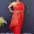 Scarlet red banarasi silk blend saree with copper zari butti & geometric woven border