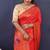 Scarlet red banarasi silk blend saree with copper zari butti & geometric woven border