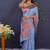 Sky blue banarasi silk blend saree with copper zari butti & geometric woven border