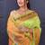 Light green banarasi silk blend saree with copper zari butti & geometric woven border