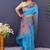 Aqua blue banarasi silk blend saree with copper zari butti & geometric woven border