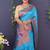 Aqua blue banarasi silk blend saree with copper zari butti & geometric woven border