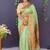 Mint green banarasi silk blend saree with copper zari butti & geometric woven border