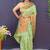 Mint green banarasi silk blend saree with copper zari butti & geometric woven border