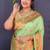 Mint green banarasi silk blend saree with copper zari butti & geometric woven border