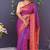 Magenta purple banarasi silk blend saree with copper zari butti & geometric woven border